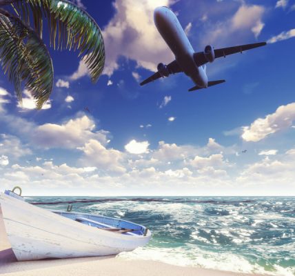 飛行機と海