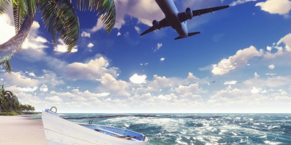 飛行機と海